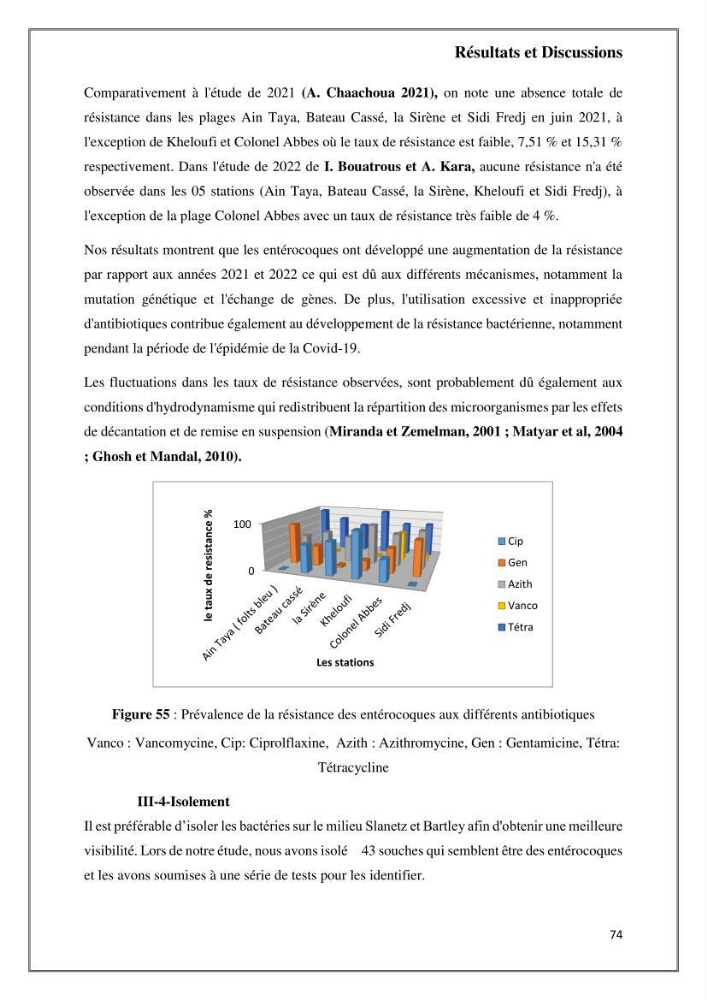 Caractérisation et évaluation de la virulence et de la résistance aux antibiotiques chez les entérocoques isolés dans le milieu marin