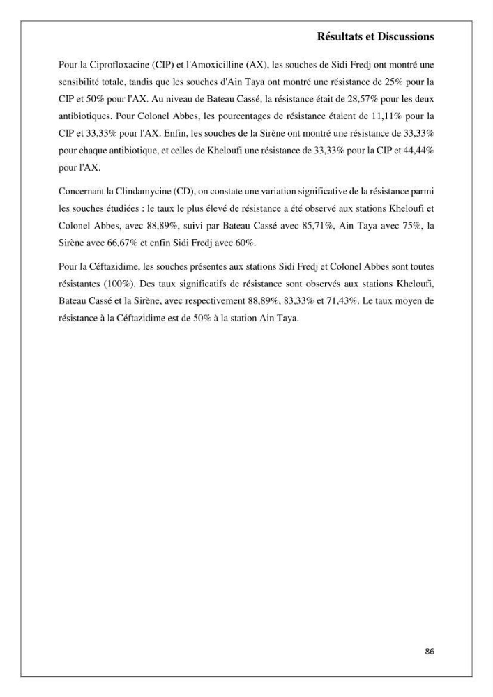 Caractérisation et évaluation de la virulence et de la résistance aux antibiotiques chez les entérocoques isolés dans le milieu marin