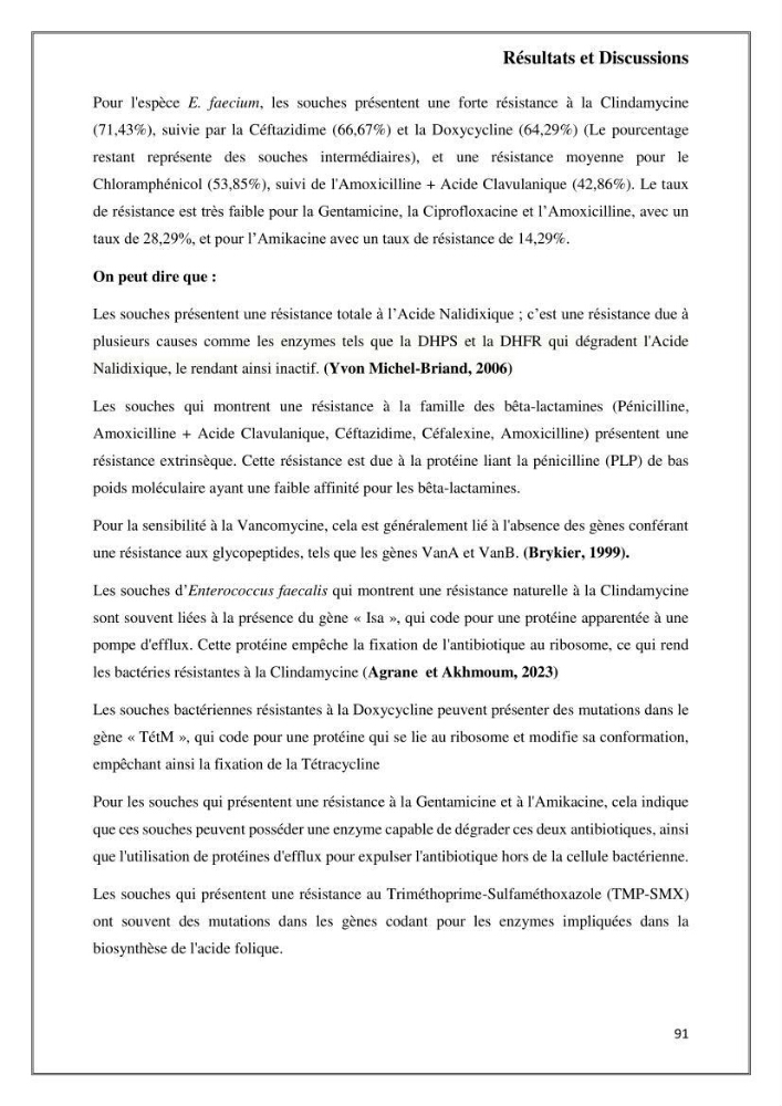 Caractérisation et évaluation de la virulence et de la résistance aux antibiotiques chez les entérocoques isolés dans le milieu marin