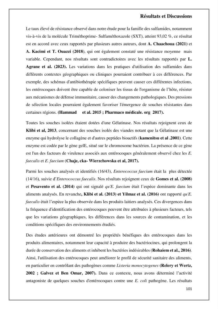 Caractérisation et évaluation de la virulence et de la résistance aux antibiotiques chez les entérocoques isolés dans le milieu marin