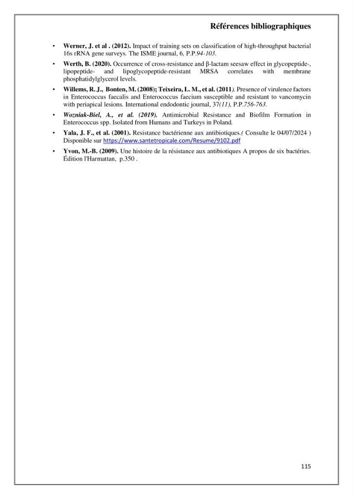 Caractérisation et évaluation de la virulence et de la résistance aux antibiotiques chez les entérocoques isolés dans le milieu marin