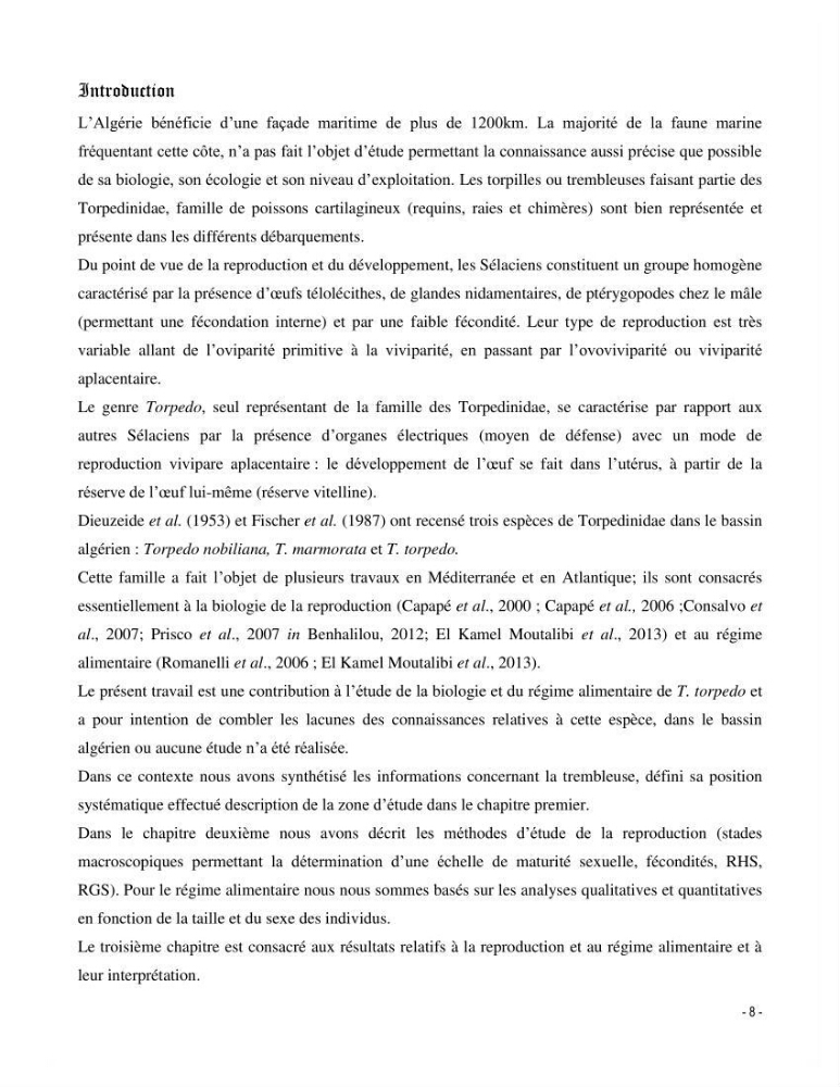 Contribution à la biologie de Torpedo torpedo (Elasmobranches, Torpedinidae) dans la région est de la côte algérienne.