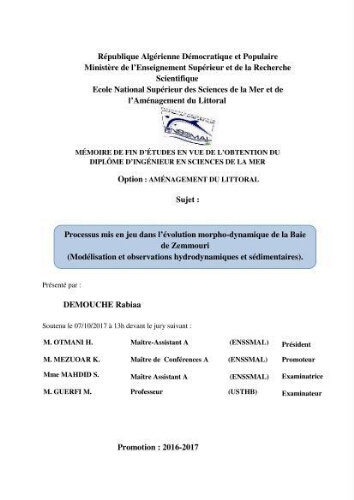 Processus mis en jeu dans l'évolution morpho-dynamique de la baie de Zemmouri Processus mis en jeu dans l'évolution morpho-dynamique de la baie de Zemmouri