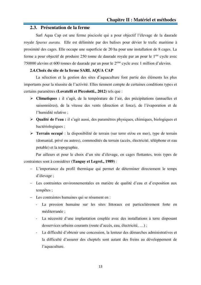 Evolution de la croissance de la daurade d’élevage au niveau de la ferme SRL AQUACAP (Beni Ksila, Béjaia)