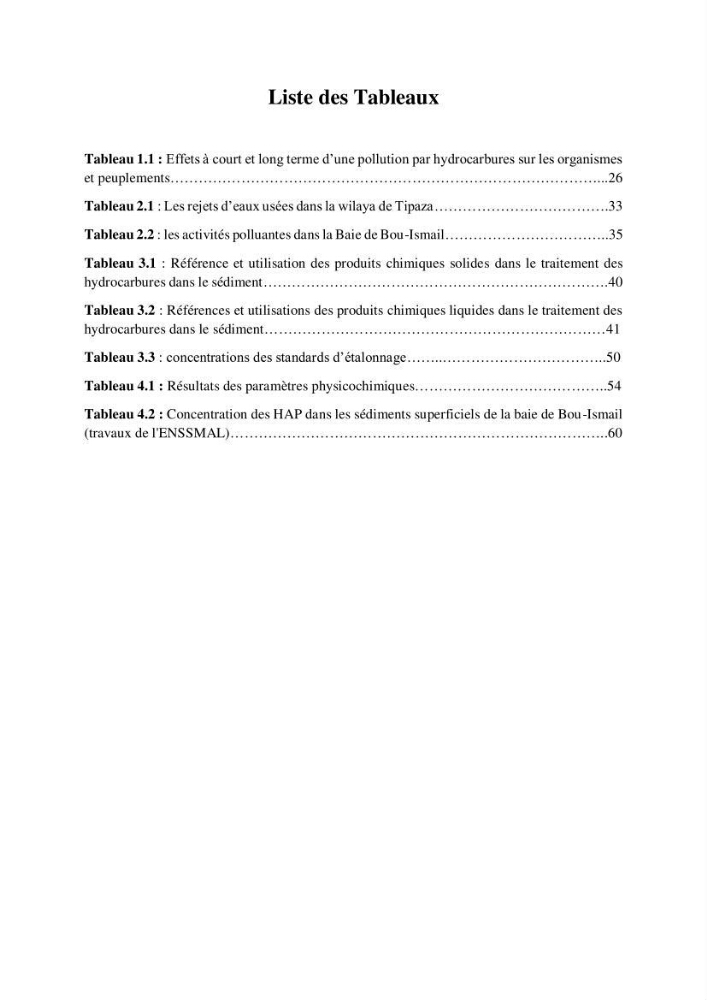 Contribution à l\'évaluation des taux des hydrocarbures aromatiques polycycliques dans le sédiment marin de la baie de Bou-Ismail.