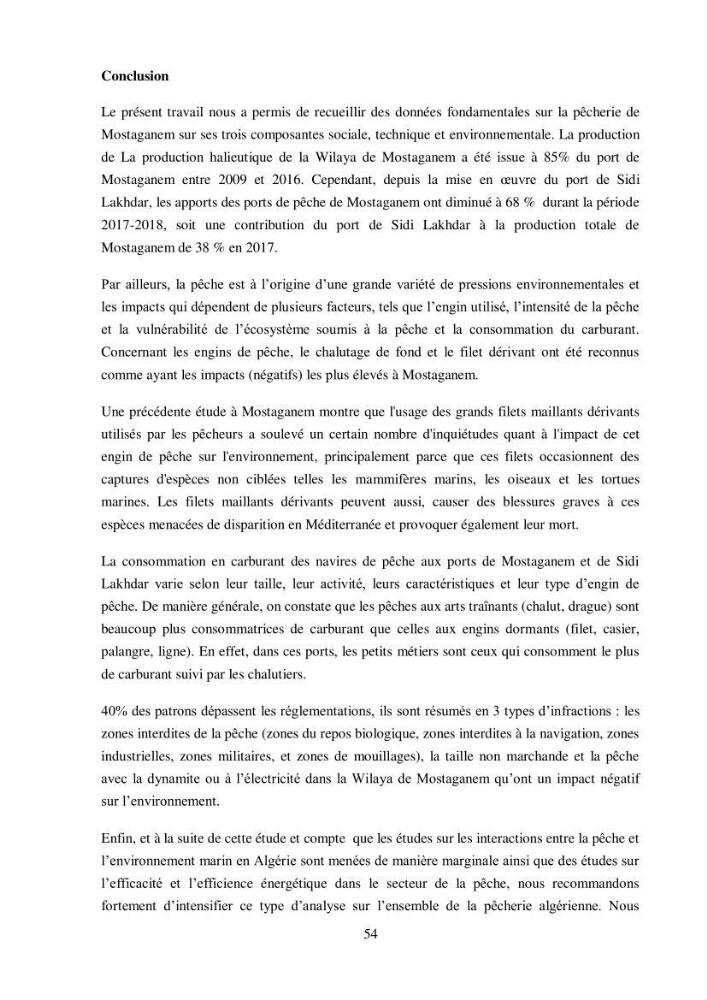 Analyse socio-environnementale de la pêcherie de Mostaganem