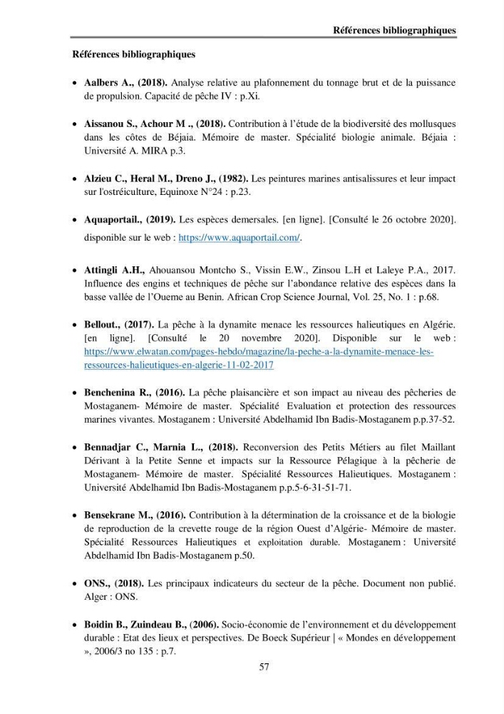 Analyse socio-environnementale de la pêcherie de Mostaganem