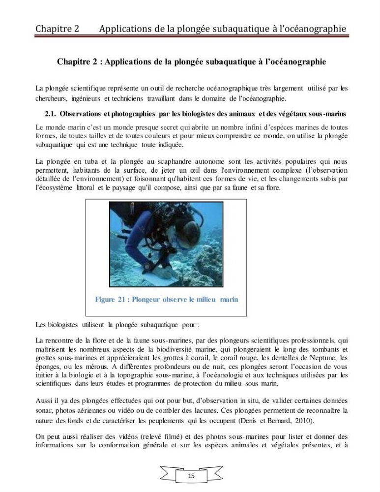 Apport de la plongée subaquatique a l\'océanographie