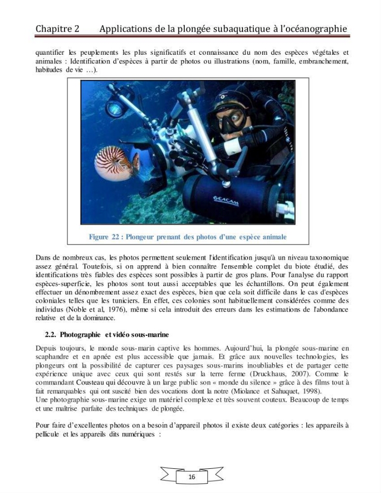 Apport de la plongée subaquatique a l\'océanographie