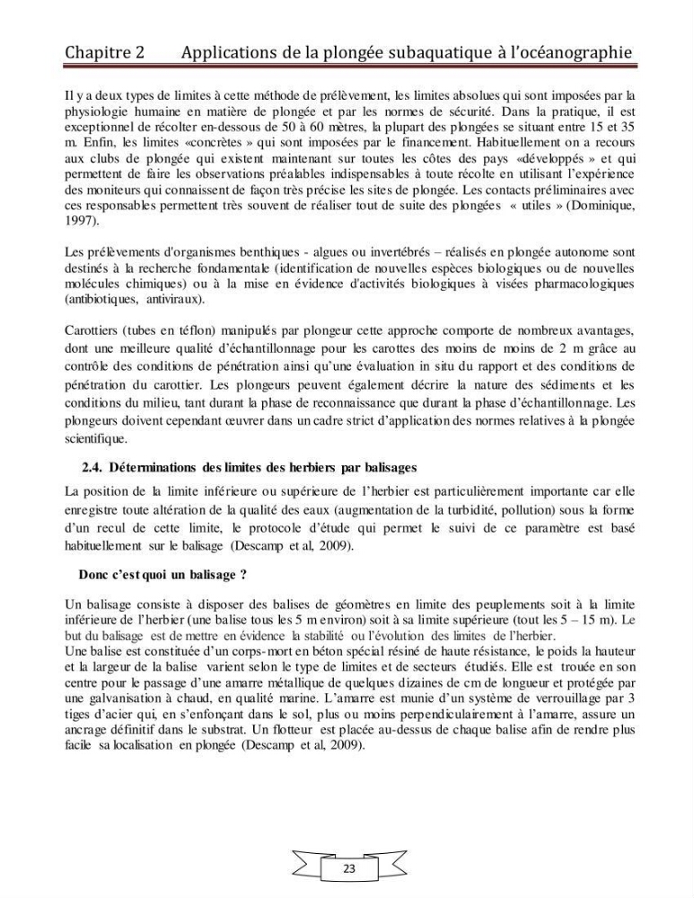 Apport de la plongée subaquatique a l\'océanographie
