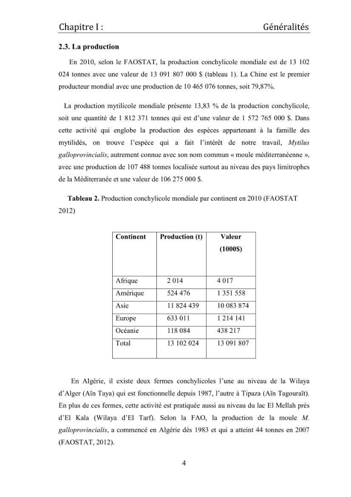 Contribution à la maîtrise du conditionnement des géniteurs de la moule Mytilus galloprovincialis (Lamarck, 1819), mollusque bivalve à potentialité mytilicole.