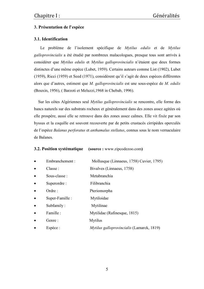 Contribution à la maîtrise du conditionnement des géniteurs de la moule Mytilus galloprovincialis (Lamarck, 1819), mollusque bivalve à potentialité mytilicole.