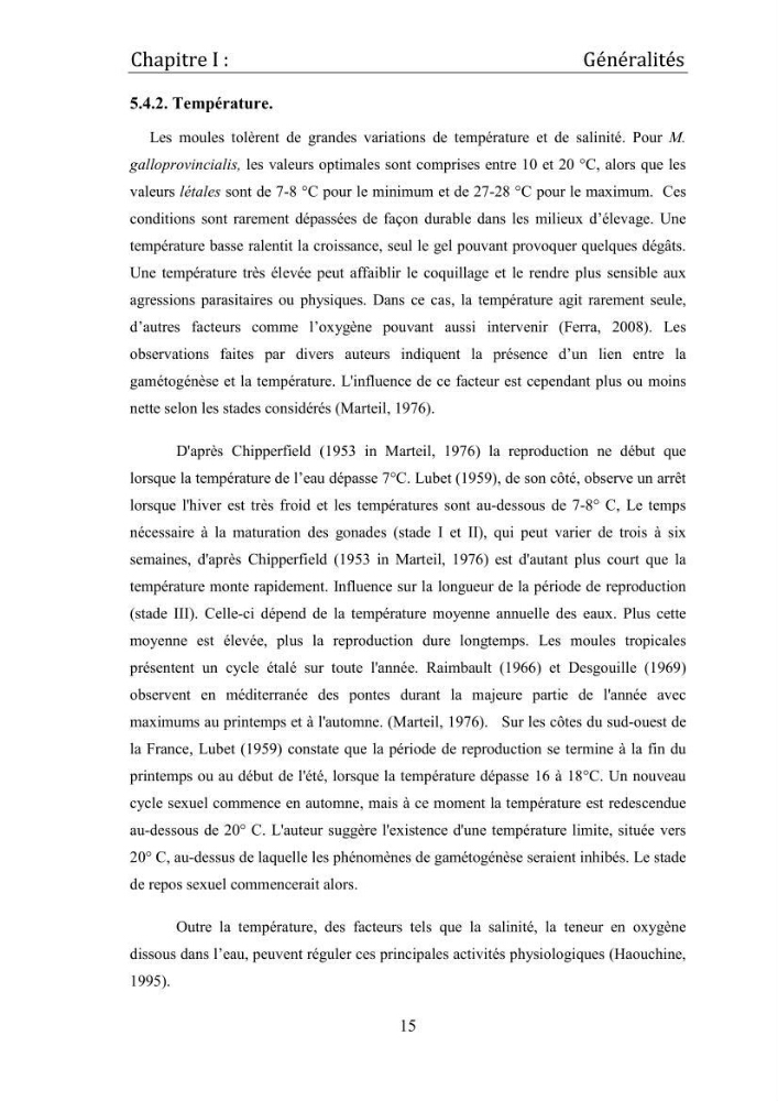 Contribution à la maîtrise du conditionnement des géniteurs de la moule Mytilus galloprovincialis (Lamarck, 1819), mollusque bivalve à potentialité mytilicole.