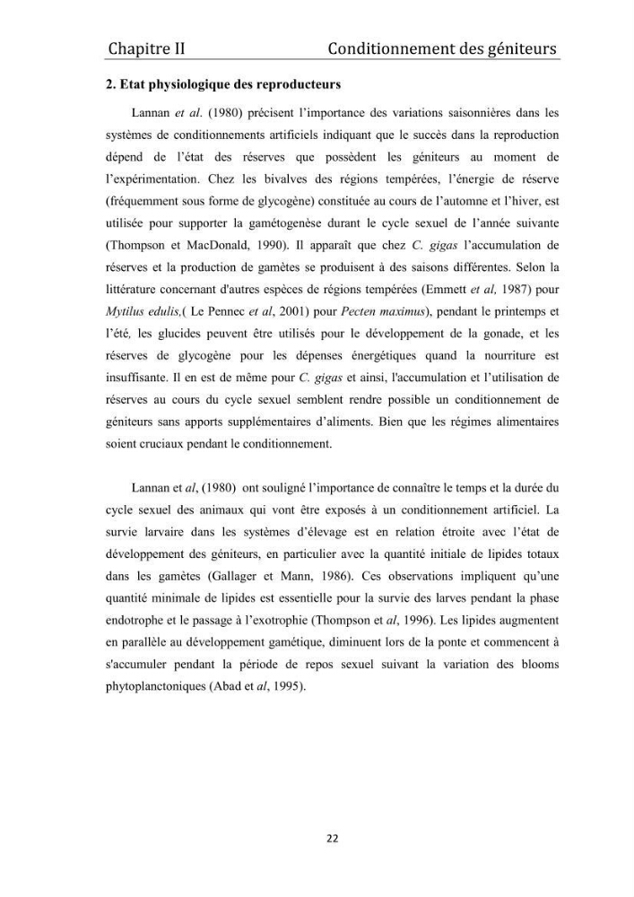 Contribution à la maîtrise du conditionnement des géniteurs de la moule Mytilus galloprovincialis (Lamarck, 1819), mollusque bivalve à potentialité mytilicole.