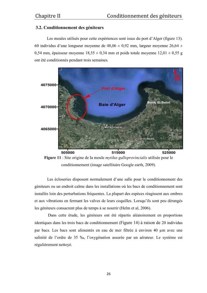 Contribution à la maîtrise du conditionnement des géniteurs de la moule Mytilus galloprovincialis (Lamarck, 1819), mollusque bivalve à potentialité mytilicole.