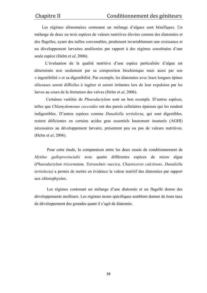 Contribution à la maîtrise du conditionnement des géniteurs de la moule Mytilus galloprovincialis (Lamarck, 1819), mollusque bivalve à potentialité mytilicole.