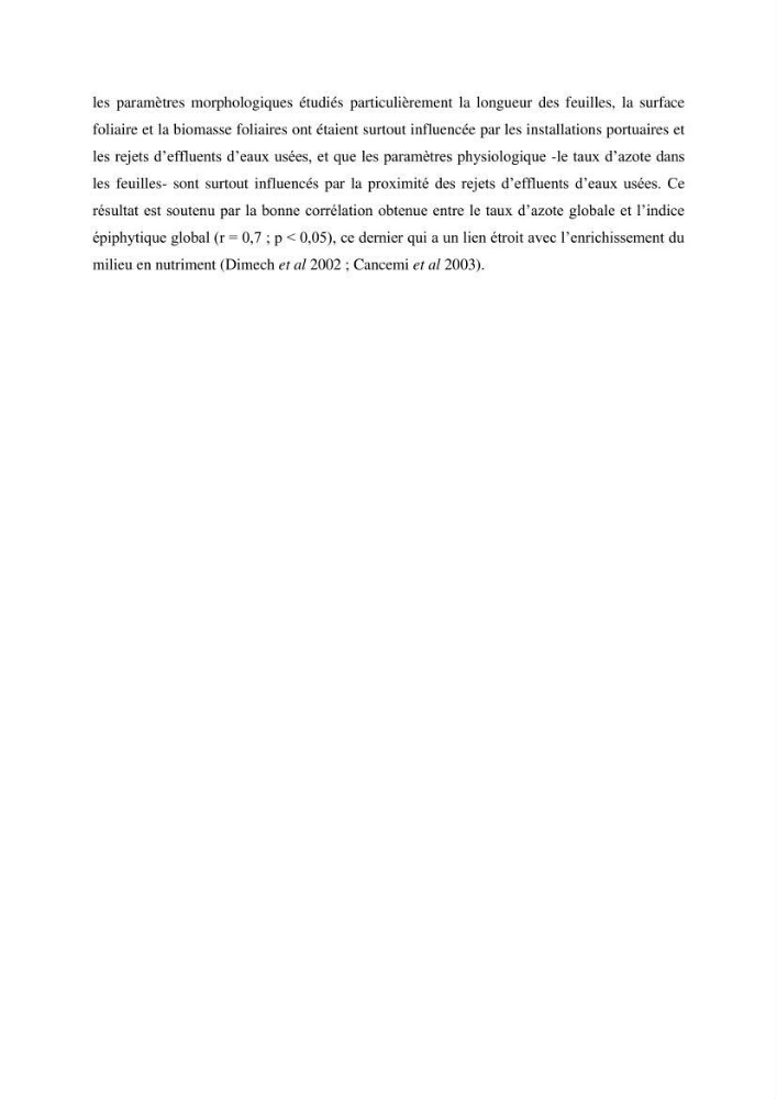 Contribution à l’étude des réponses morphologiques et physiologiques des herbiers à Posidonia oceanica aux stress environnementaux