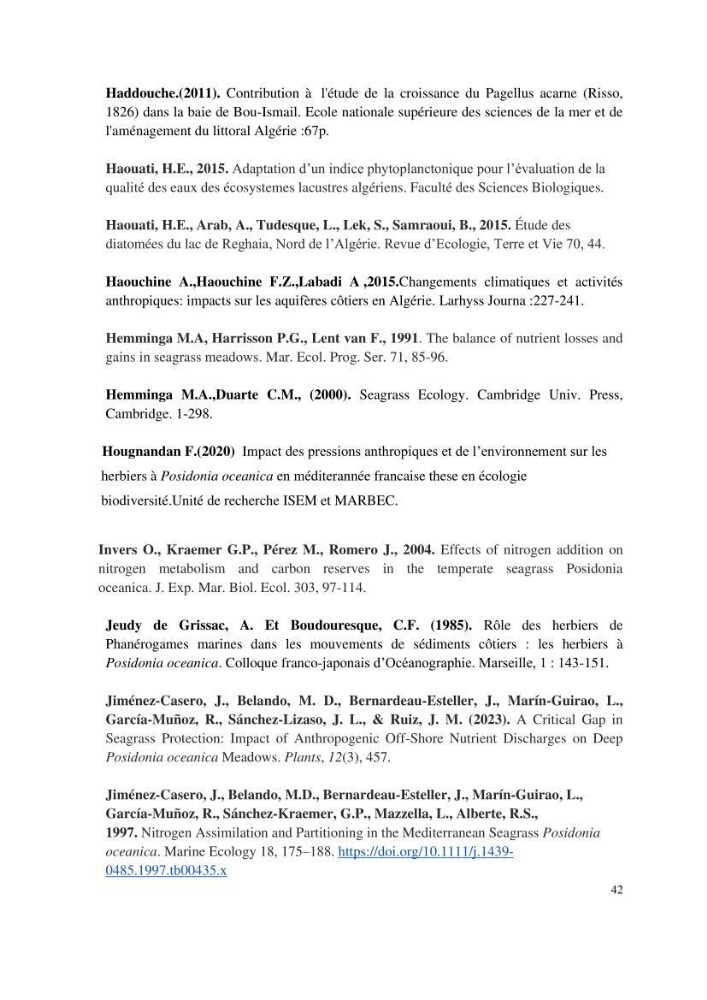 Contribution à l’étude des réponses morphologiques et physiologiques des herbiers à Posidonia oceanica aux stress environnementaux