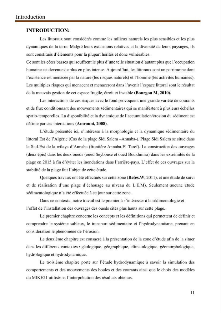 Contribution a la connaissance de la morphologie et de la dynamique sedimentaire du littoral Est de l\'Algerie : cas de la plage Sidi Salem-Annaba