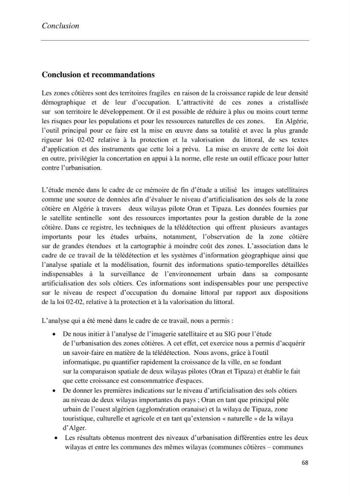 Analyse de l’artificialisation de la zone côtière en Algérie : Cas des wilayas d’Oran (Ouest) et de Tipaza (Centre)