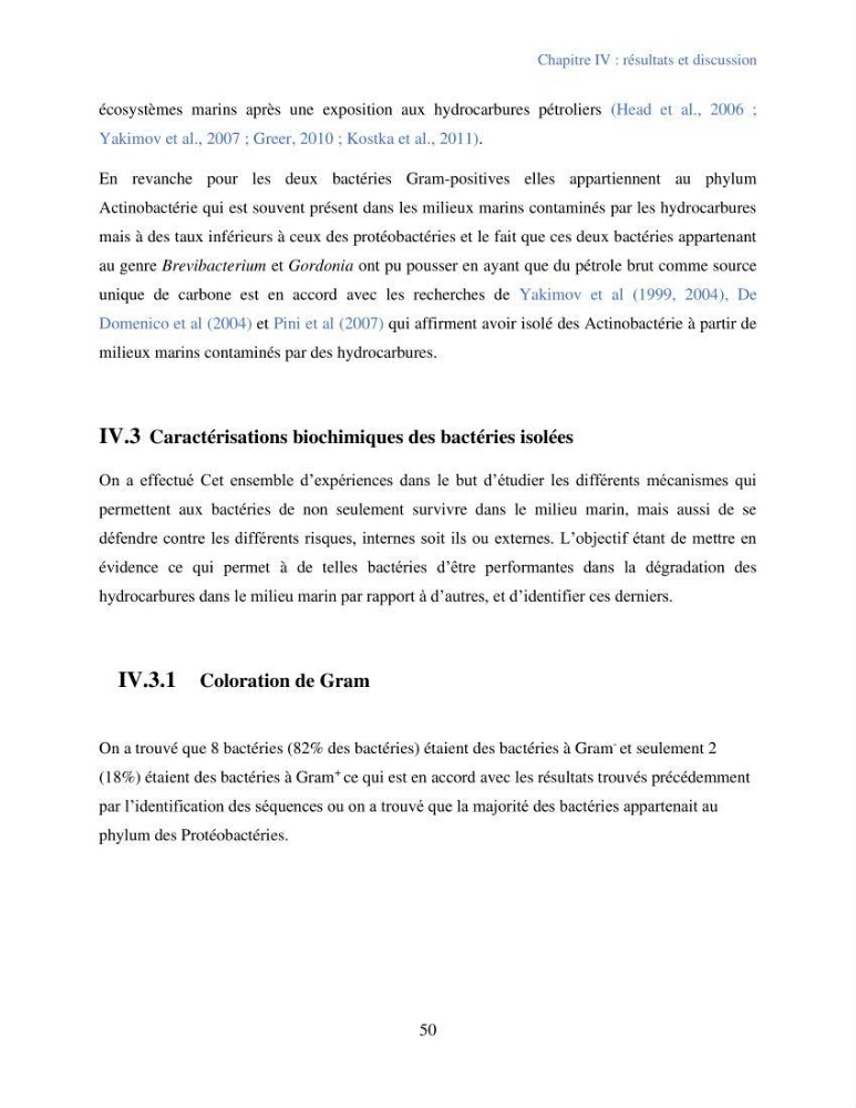 Caractérisation des bactéries marines dégradant les différentes fractions du pétrole