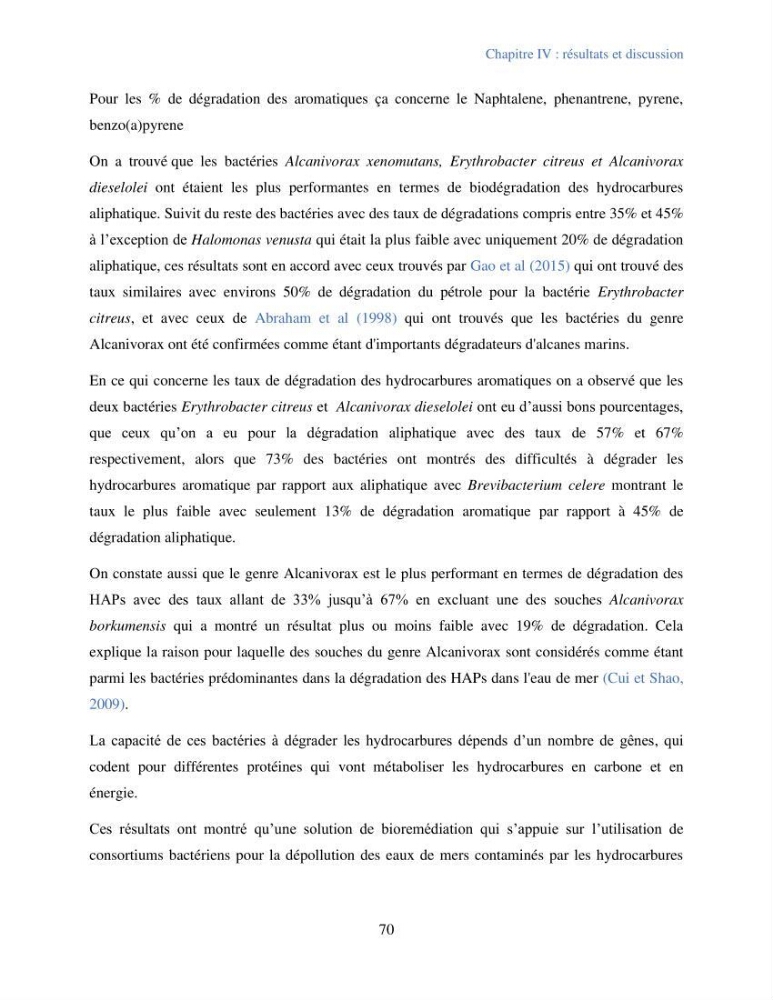 Caractérisation des bactéries marines dégradant les différentes fractions du pétrole