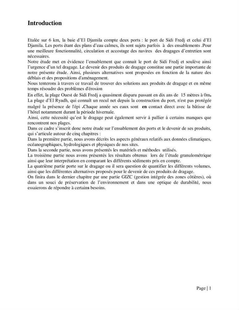Ensablement des ports de Sidi fredj et d\'El Djamila et le devenir des produits de dragage
