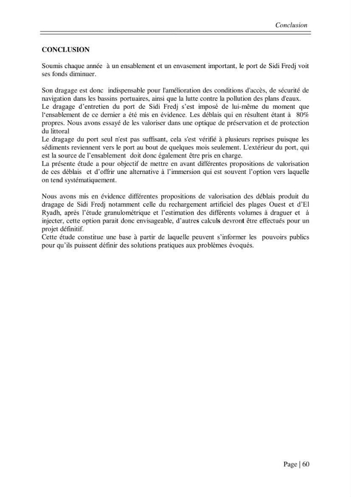 Ensablement des ports de Sidi fredj et d\'El Djamila et le devenir des produits de dragage