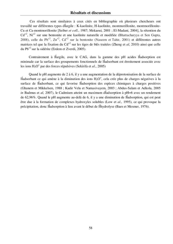 Rétention du cadmium dans un milieu aqueux sur une argile brute Algérienne.