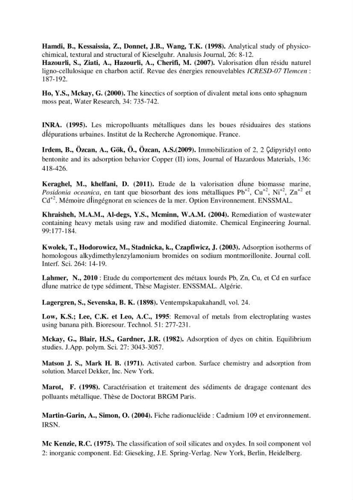 Rétention du cadmium dans un milieu aqueux sur une argile brute Algérienne.