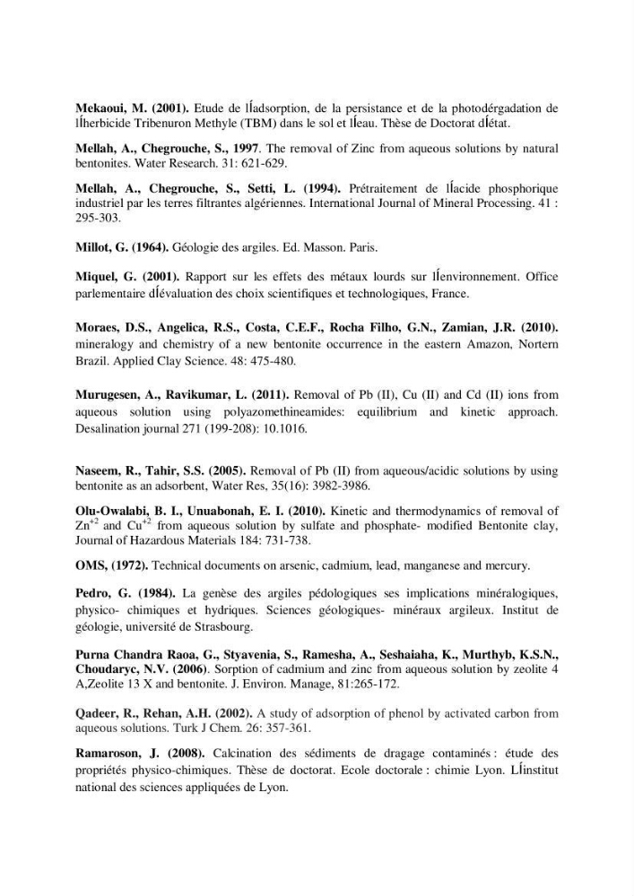 Rétention du cadmium dans un milieu aqueux sur une argile brute Algérienne.