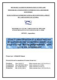 Etude et caractérisation de la résistance aux bétalactamines chez des bactéries isolées de la moule d'élevage "Mytilus galloprovincialis" ainsi que de son environnement: