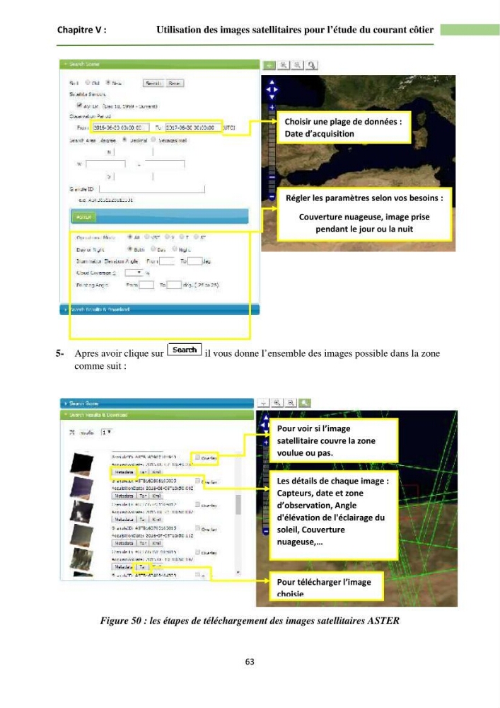 Combinaison des modèles numériques et des images satéllites pour la détermination des courants côtiers.