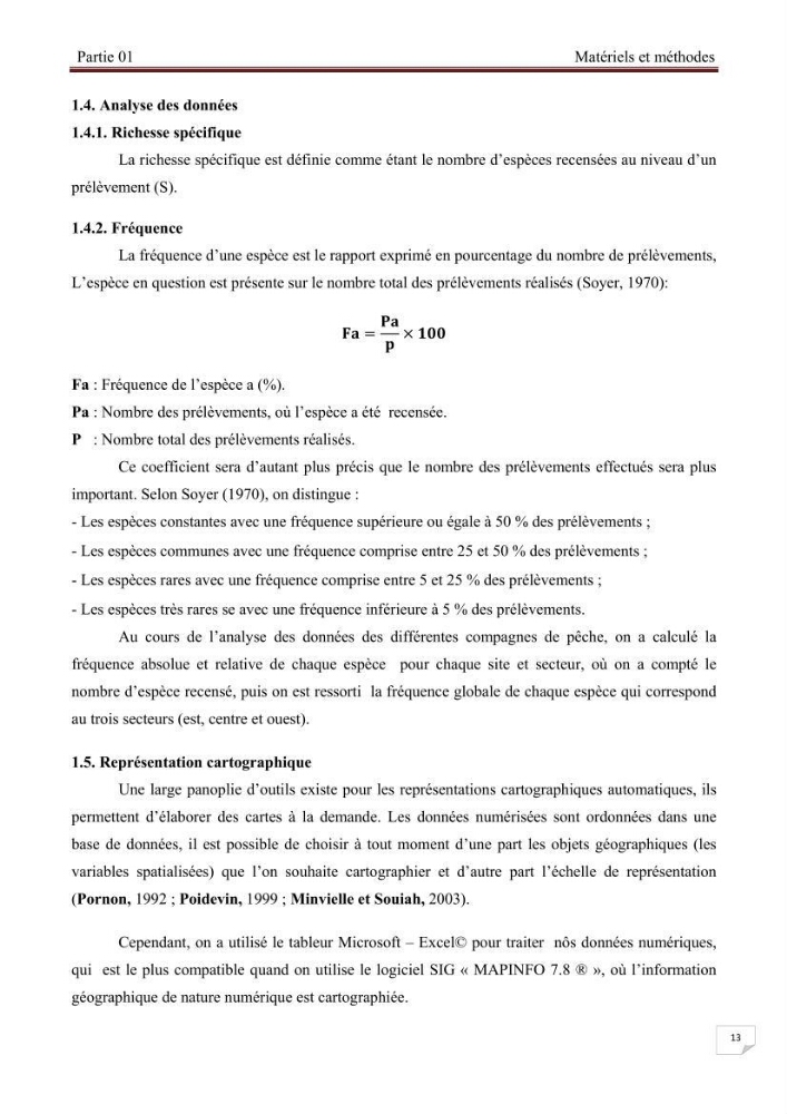 Protocole de mise en place d\'une base de données sur la biodiversité des poissons marins de la côte Algerienne