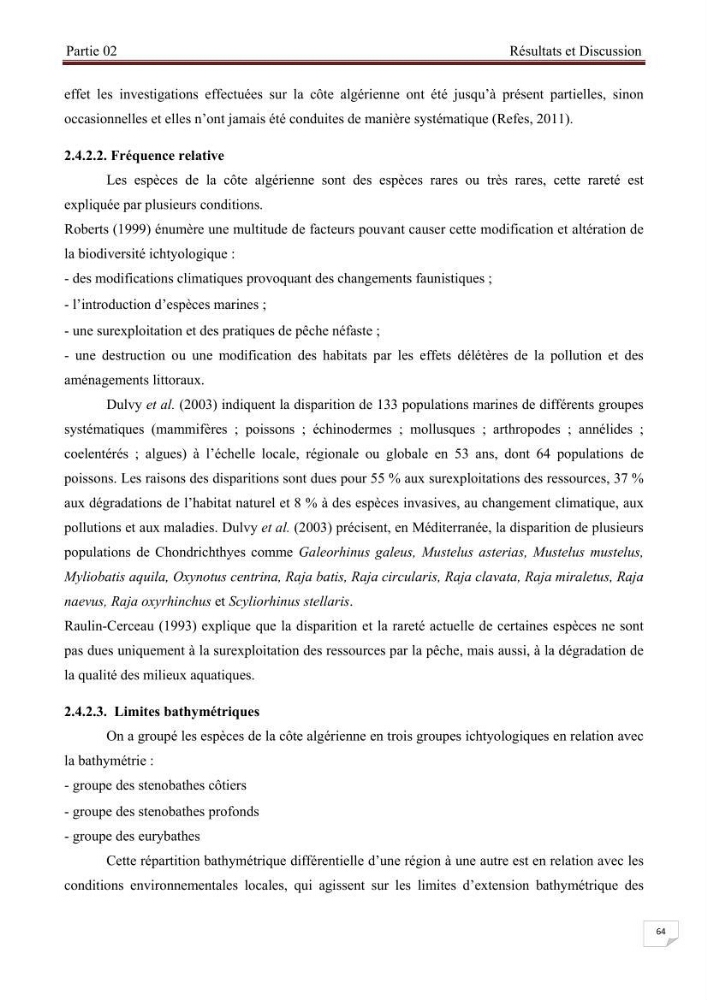 Protocole de mise en place d\'une base de données sur la biodiversité des poissons marins de la côte Algerienne