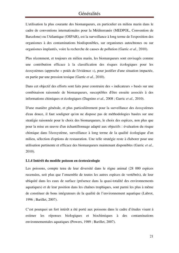 Mise en place d\'indicateurs écotoxicologiques pour la surveillance et l\'évaluation de la pollution marine (indice hépatique et gonadique des poissons)