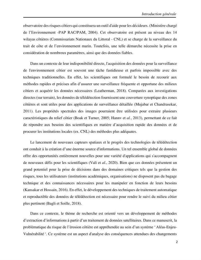 Apport des techniques de télédétection à l’étude de la vulnérabilité et risques côtiers: (cas de la côte ouest-algérienne)