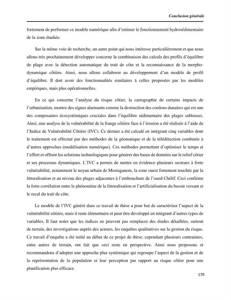 Apport des techniques de télédétection à l’étude de la vulnérabilité et risques côtiers: (cas de la côte ouest-algérienne)