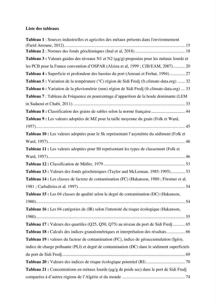 Evaluation de la qualité des sédiments superficiels du port de Sidi-Fredj en vue d\'une opération de dragage