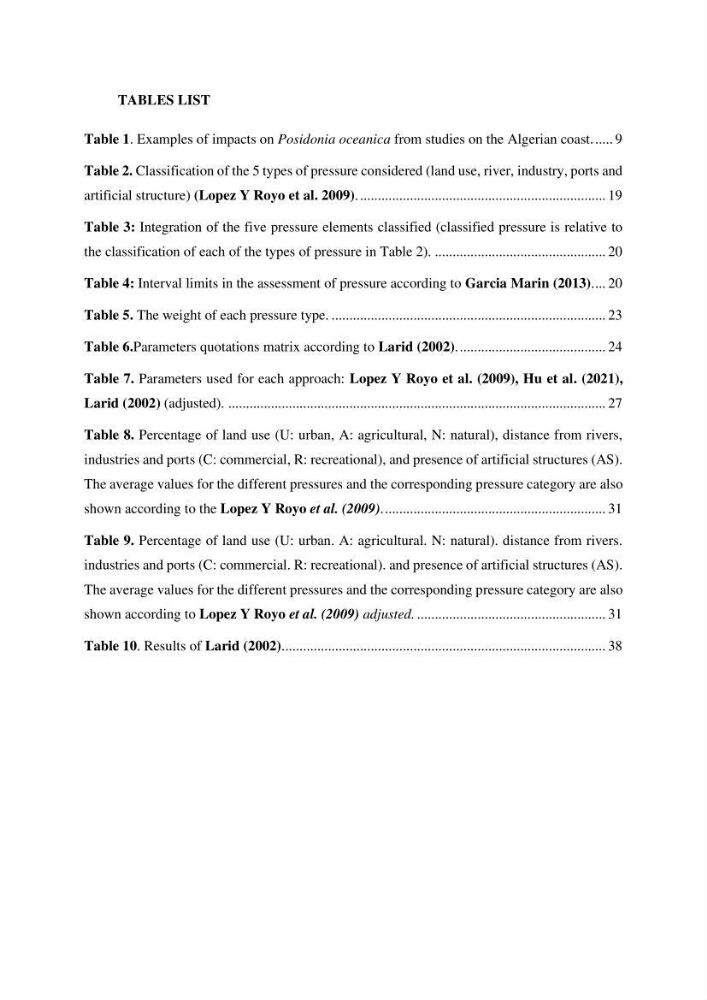 Assessment and quantification of anthropogenic pressures on Posidonia oceanica (L.) Delile 1883 meadows in the central Algerian coast