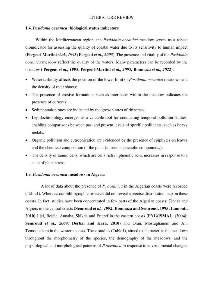 Assessment and quantification of anthropogenic pressures on Posidonia oceanica (L.) Delile 1883 meadows in the central Algerian coast