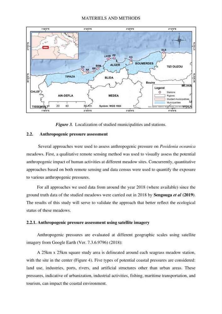 Assessment and quantification of anthropogenic pressures on Posidonia oceanica (L.) Delile 1883 meadows in the central Algerian coast