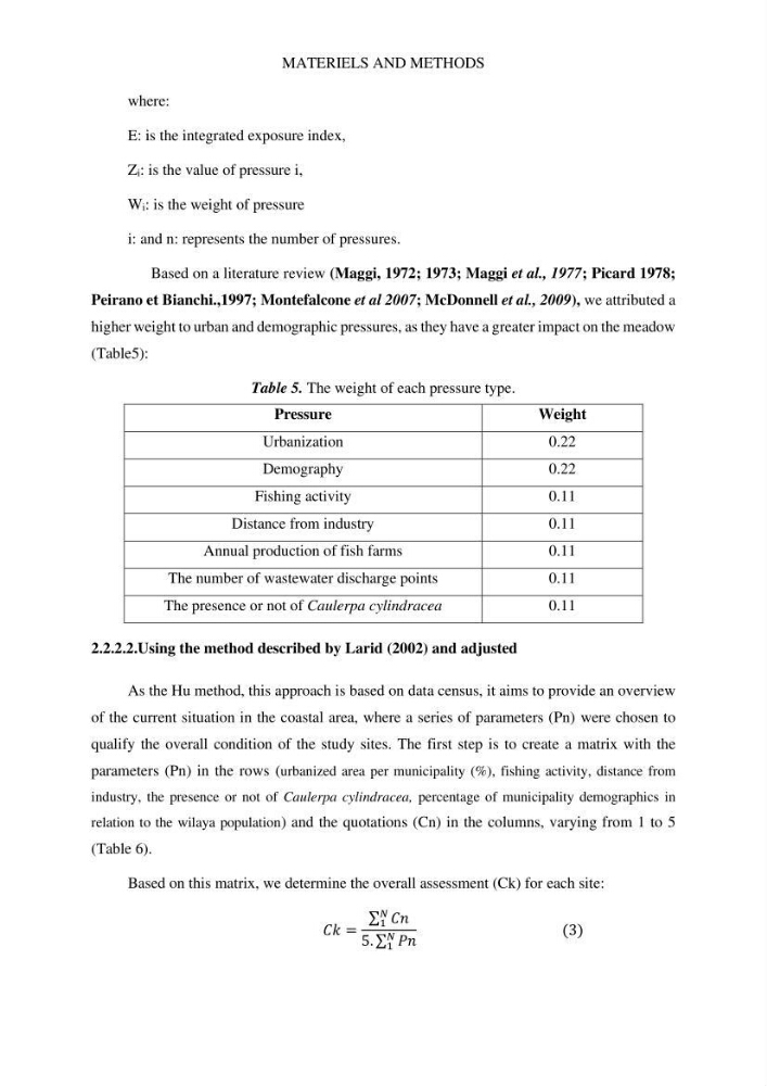 Assessment and quantification of anthropogenic pressures on Posidonia oceanica (L.) Delile 1883 meadows in the central Algerian coast