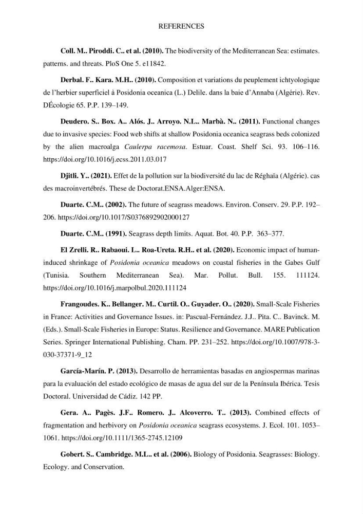 Assessment and quantification of anthropogenic pressures on Posidonia oceanica (L.) Delile 1883 meadows in the central Algerian coast