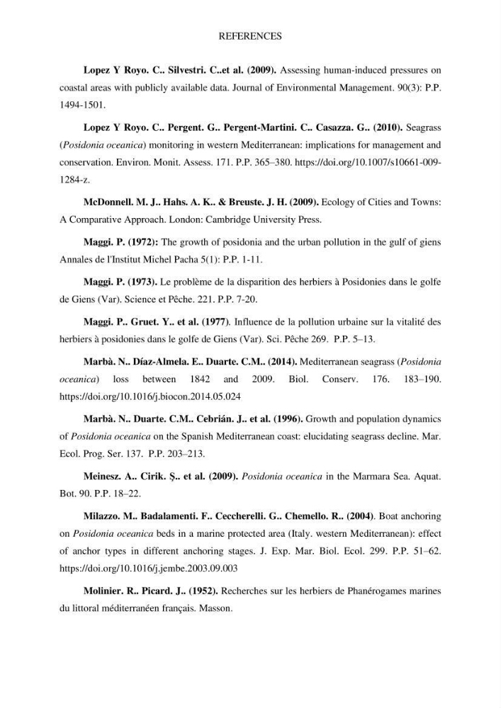 Assessment and quantification of anthropogenic pressures on Posidonia oceanica (L.) Delile 1883 meadows in the central Algerian coast