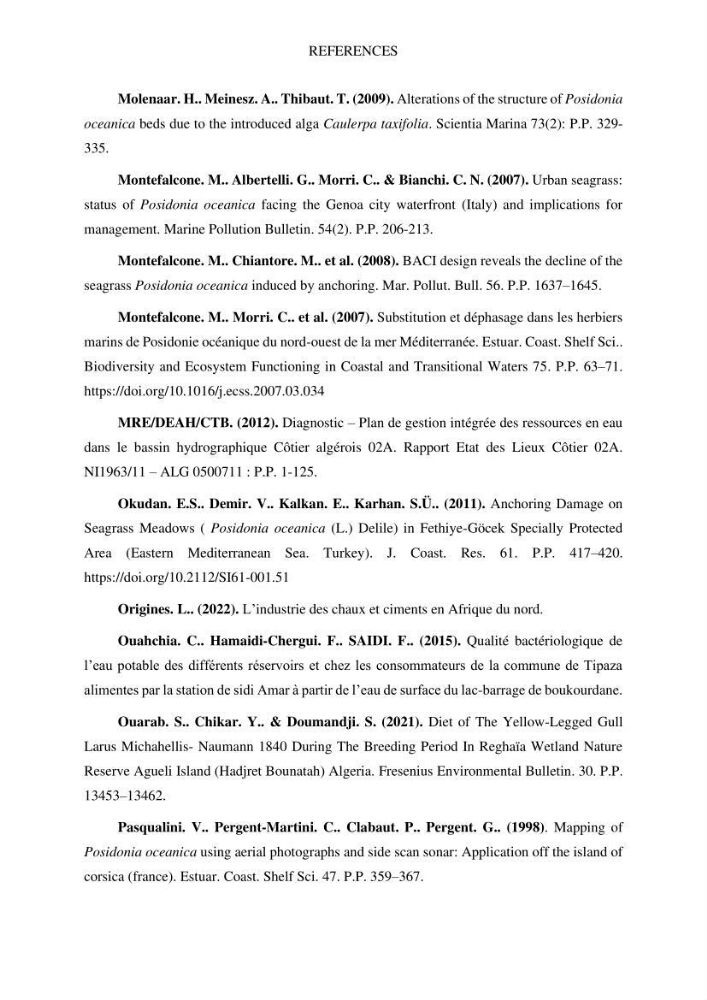 Assessment and quantification of anthropogenic pressures on Posidonia oceanica (L.) Delile 1883 meadows in the central Algerian coast