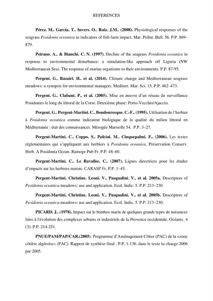 Assessment and quantification of anthropogenic pressures on Posidonia oceanica (L.) Delile 1883 meadows in the central Algerian coast