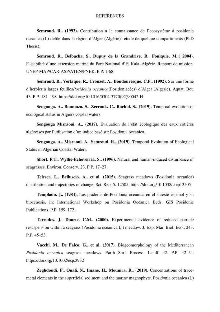 Assessment and quantification of anthropogenic pressures on Posidonia oceanica (L.) Delile 1883 meadows in the central Algerian coast