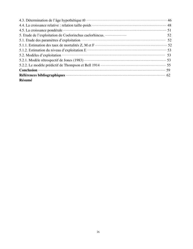 Contribution à l\'étude de Coelorinchus caelorhincus (Risso,1810 ) dans la région de Ghazaouet stcck, biologie, croissance et exploitation