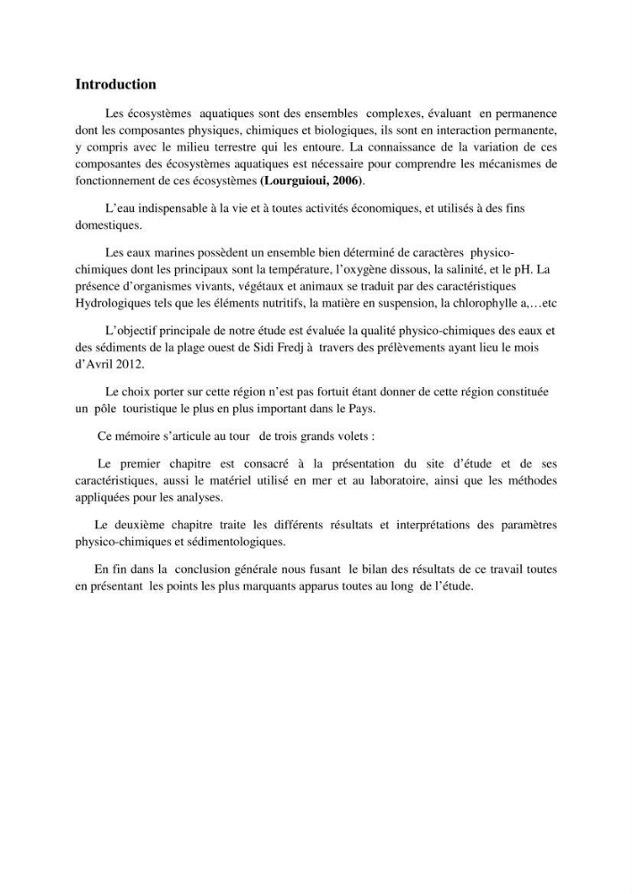Contrôle des caractéristiques physico-chimiques du sédiment de la plage de Sidi-Fredj